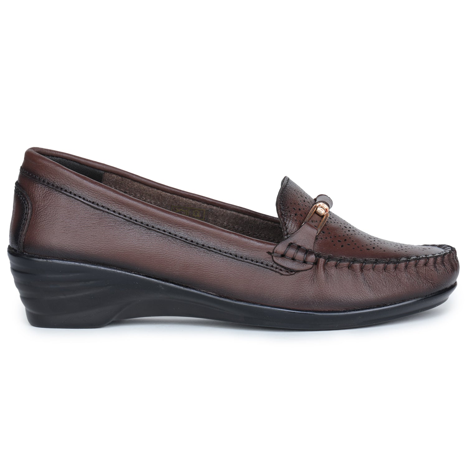 Women’s Genuine Leather Perforated Slip-On Bellies with Metal Trim - 1131