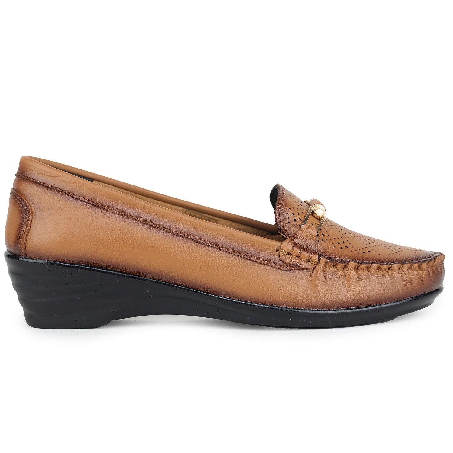 Women’s Genuine Leather Perforated Slip-On Bellies with Metal Trim - 1131