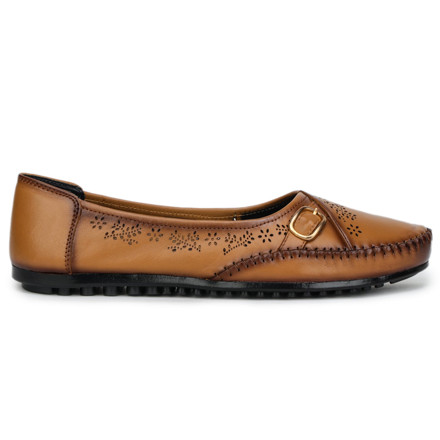 Women’s Genuine Leather Textured Bellies with Buckle Accent - 1633