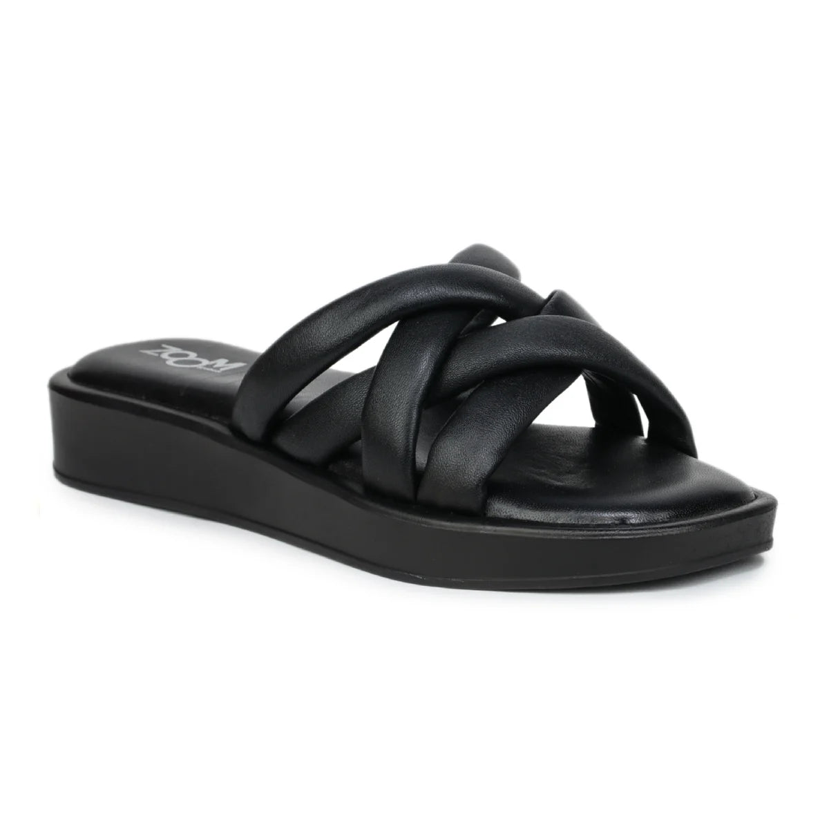 Stylish Women's Leather Slippers L 212 with Criss-Cross Design - Zoom Shoes India