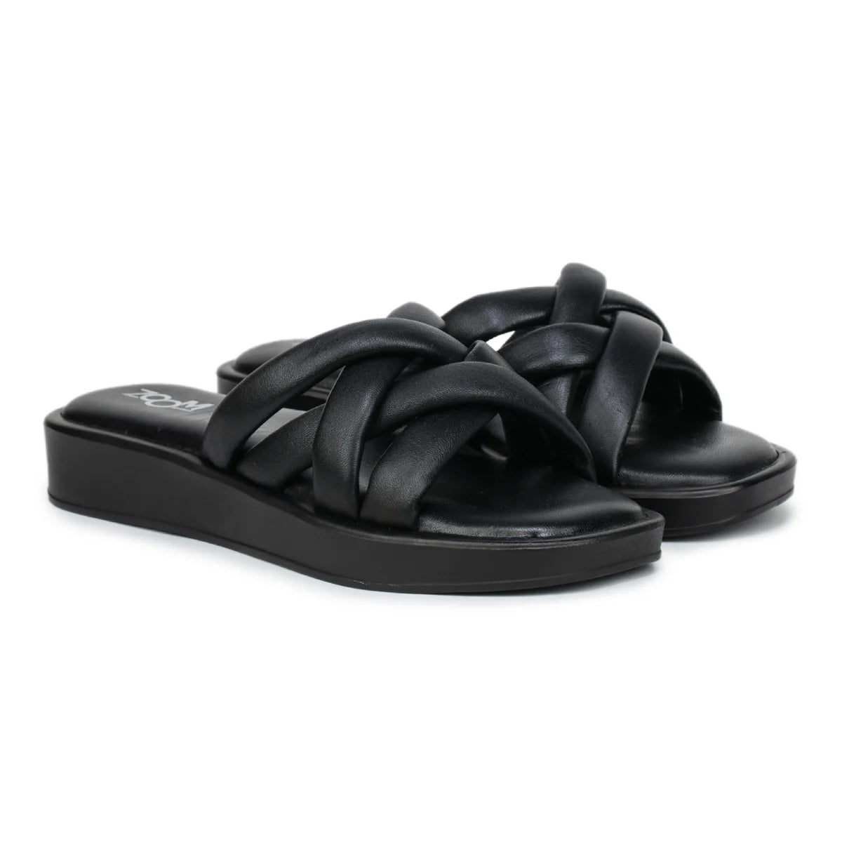 Stylish Women's Leather Slippers L 212 with Criss-Cross Design UK3 Black