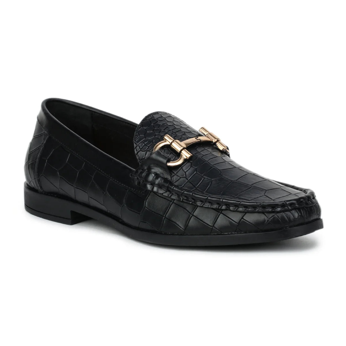 Men’s Leather Loafers 840 – Glossy Croc-Textured Slip-On Shoes - Zoom Shoes India