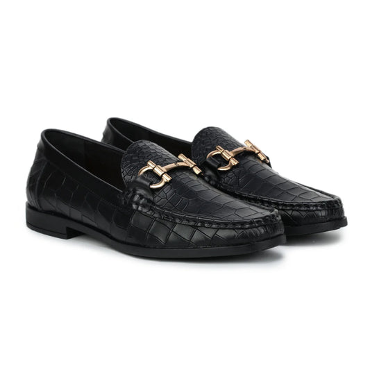 Men’s Leather Loafers 840 – Glossy Croc-Textured Slip-On Shoes - Zoom Shoes India