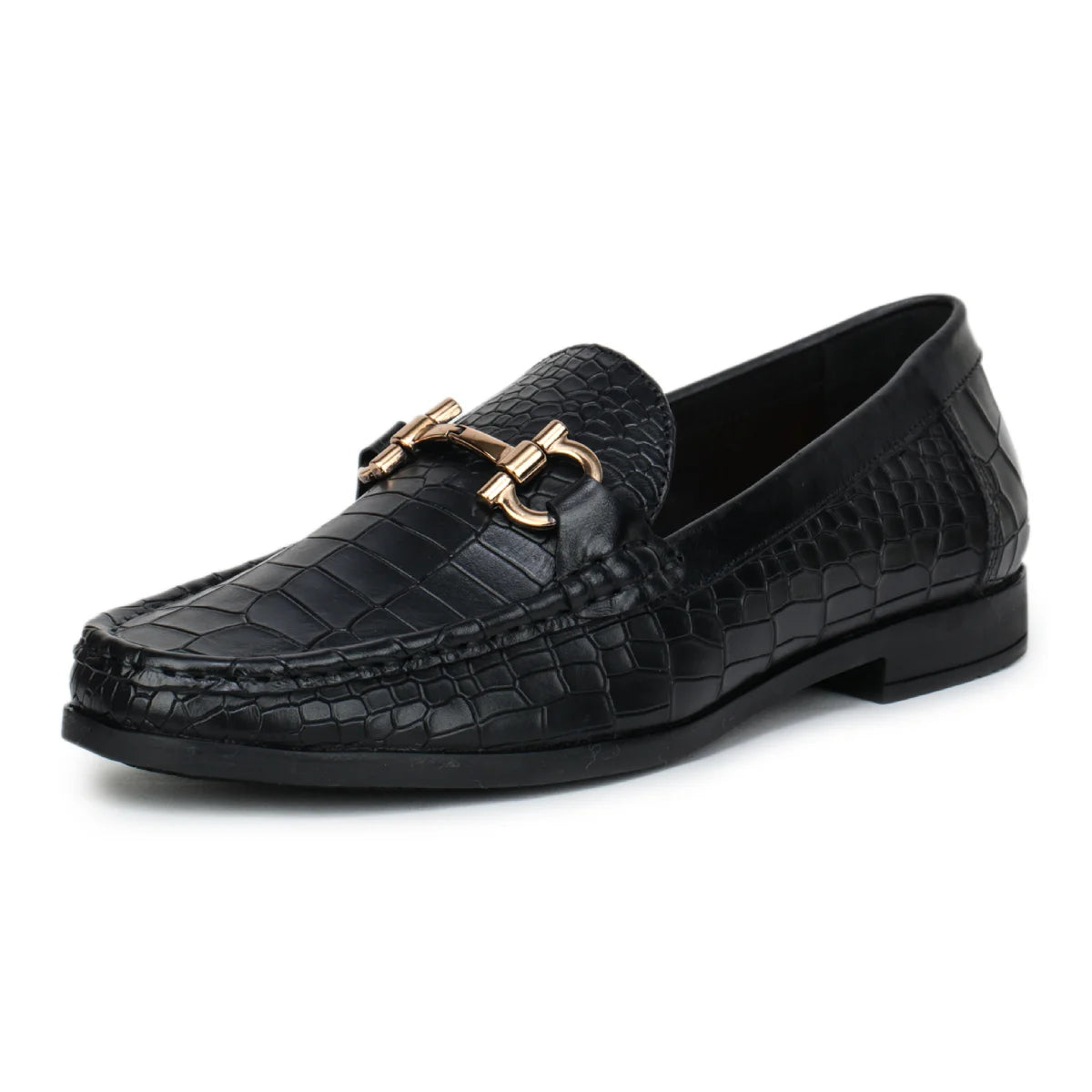 Men’s Leather Loafers 840 – Glossy Croc-Textured Slip-On Shoes - Zoom Shoes India