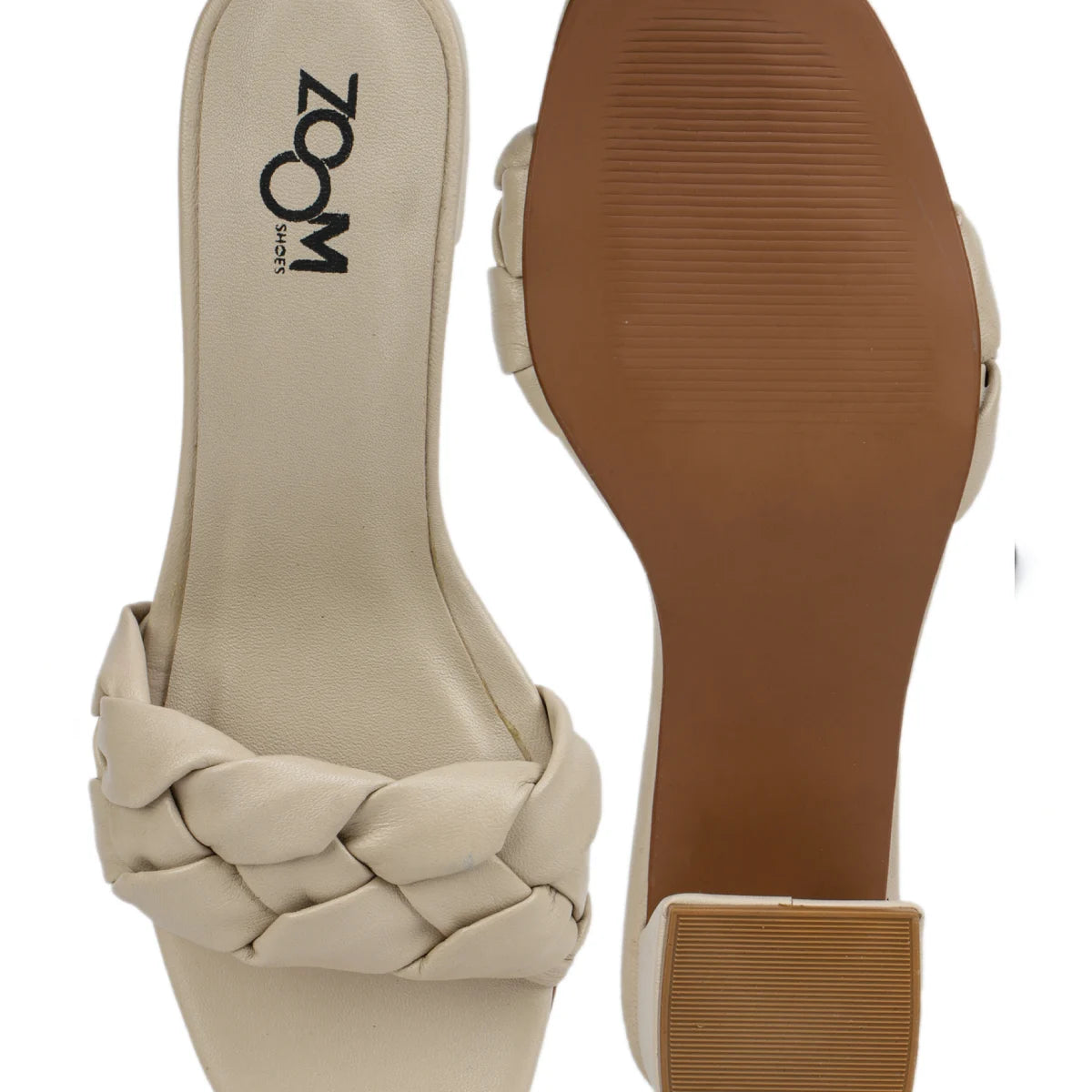 Leather Slippers For Women L 711 – Braid Design with Block Heels & Cushioned Insole - Zoom Shoes India