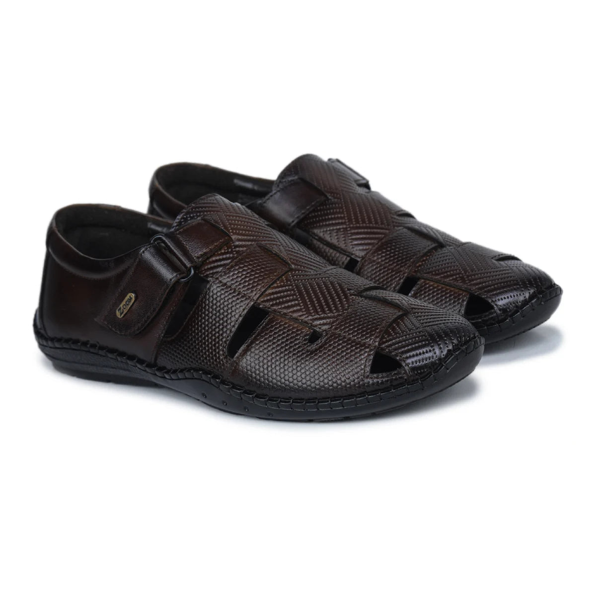 Original Leather Sandals for Men – 1901 with Mat Weave Design & Cushioned Insole - Zoom Shoes India