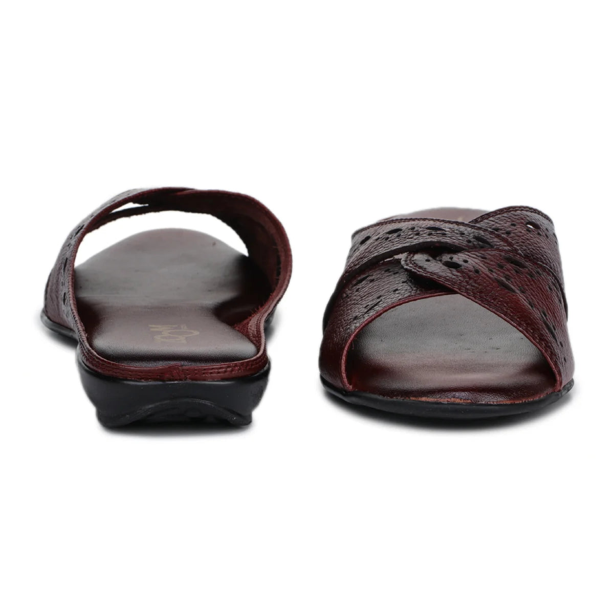 Sophisticated Women's Leather Slippers L 615 with Brogue Design - Zoom Shoes India