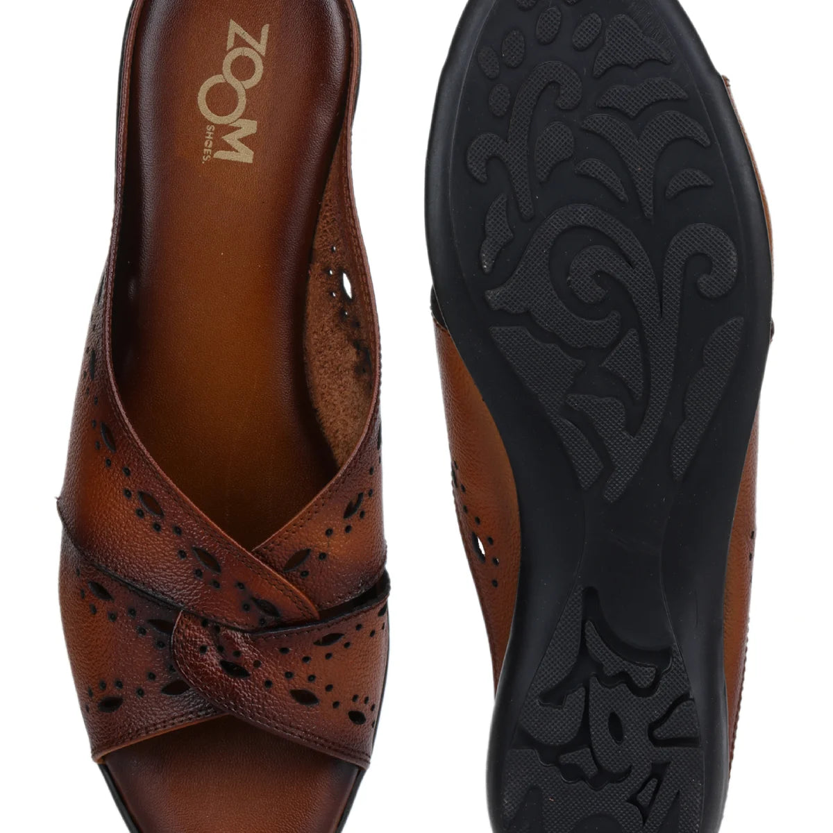Sophisticated Women's Leather Slippers L 615 with Brogue Design - Zoom Shoes India