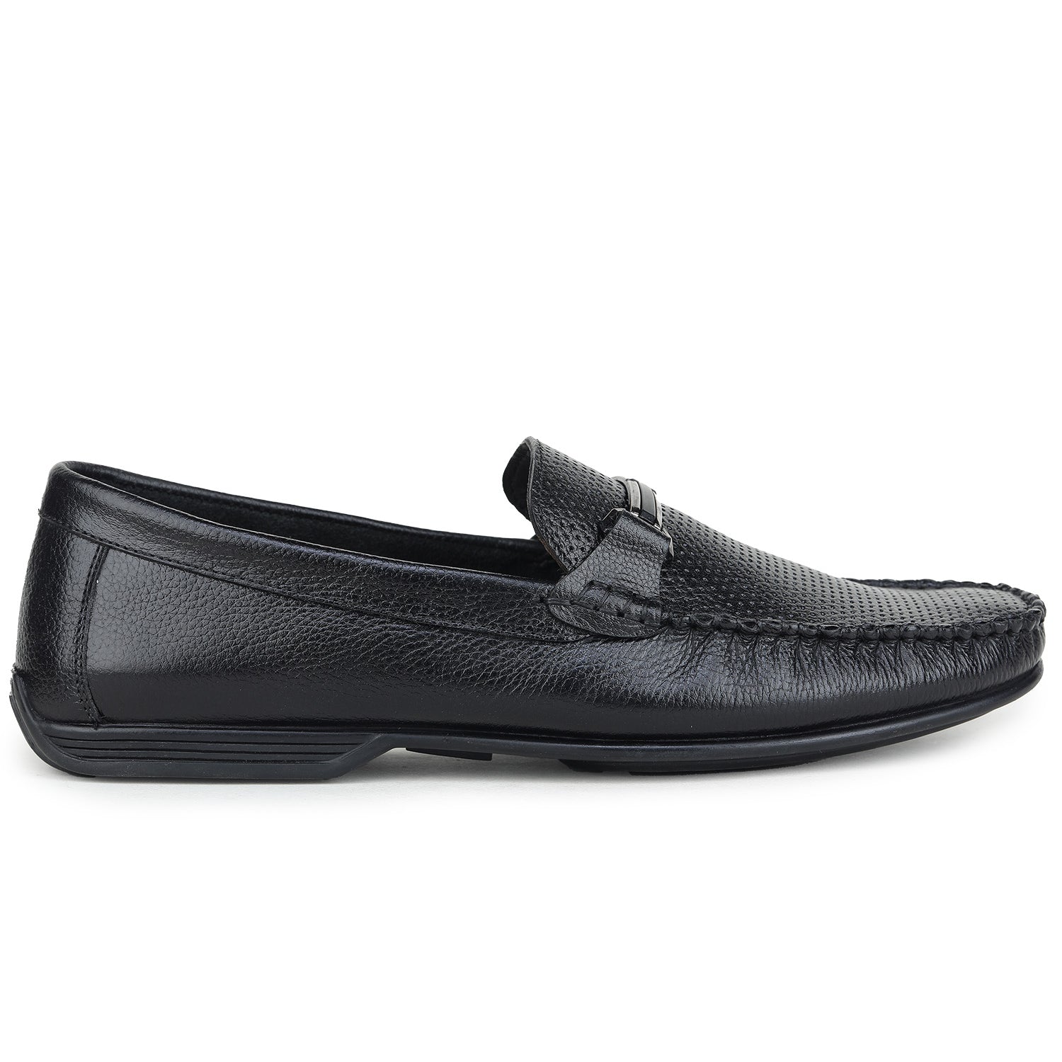 Men’s Textured Genuine Leather Loafers with Metal Trim - 7011