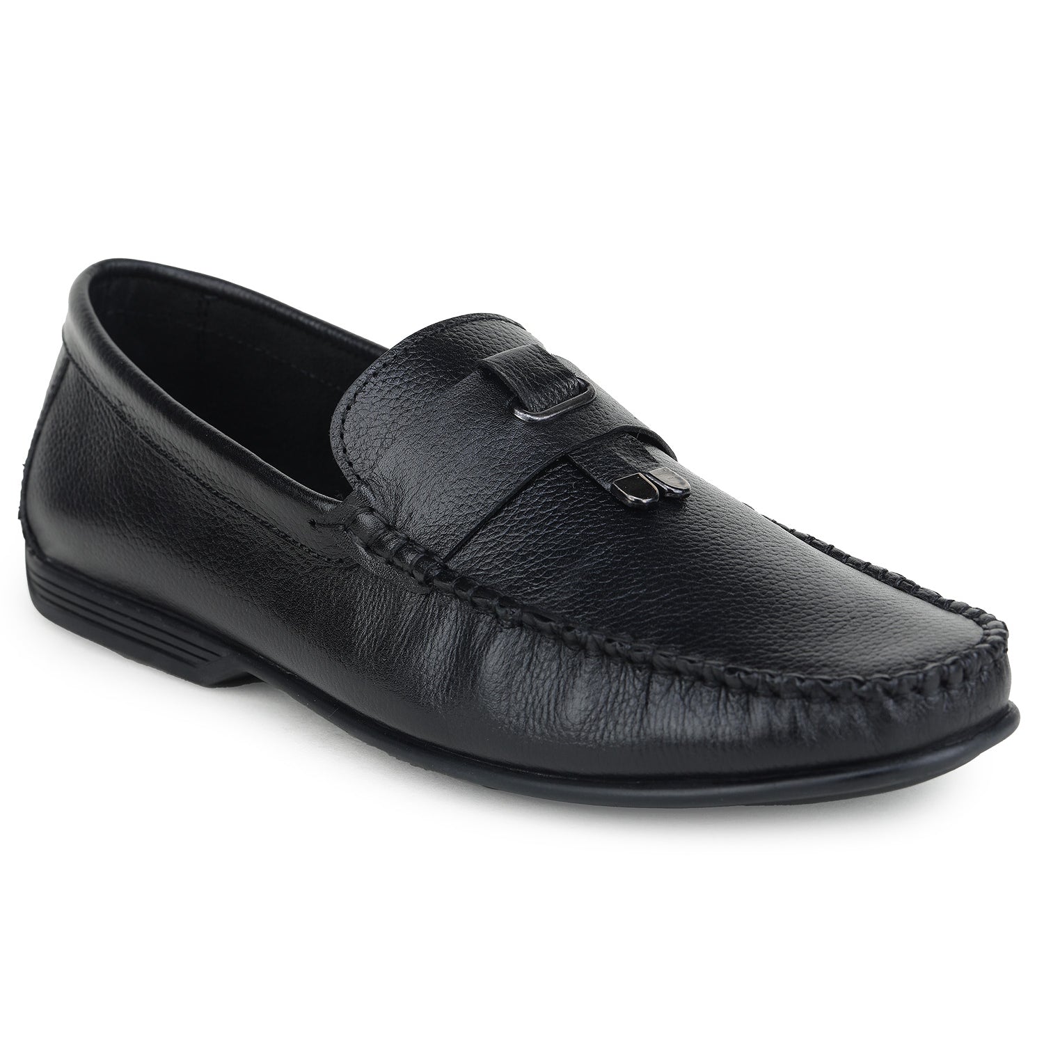 Men’s Textured Leather Slip-On Loafers with Buckle Detail - 7012