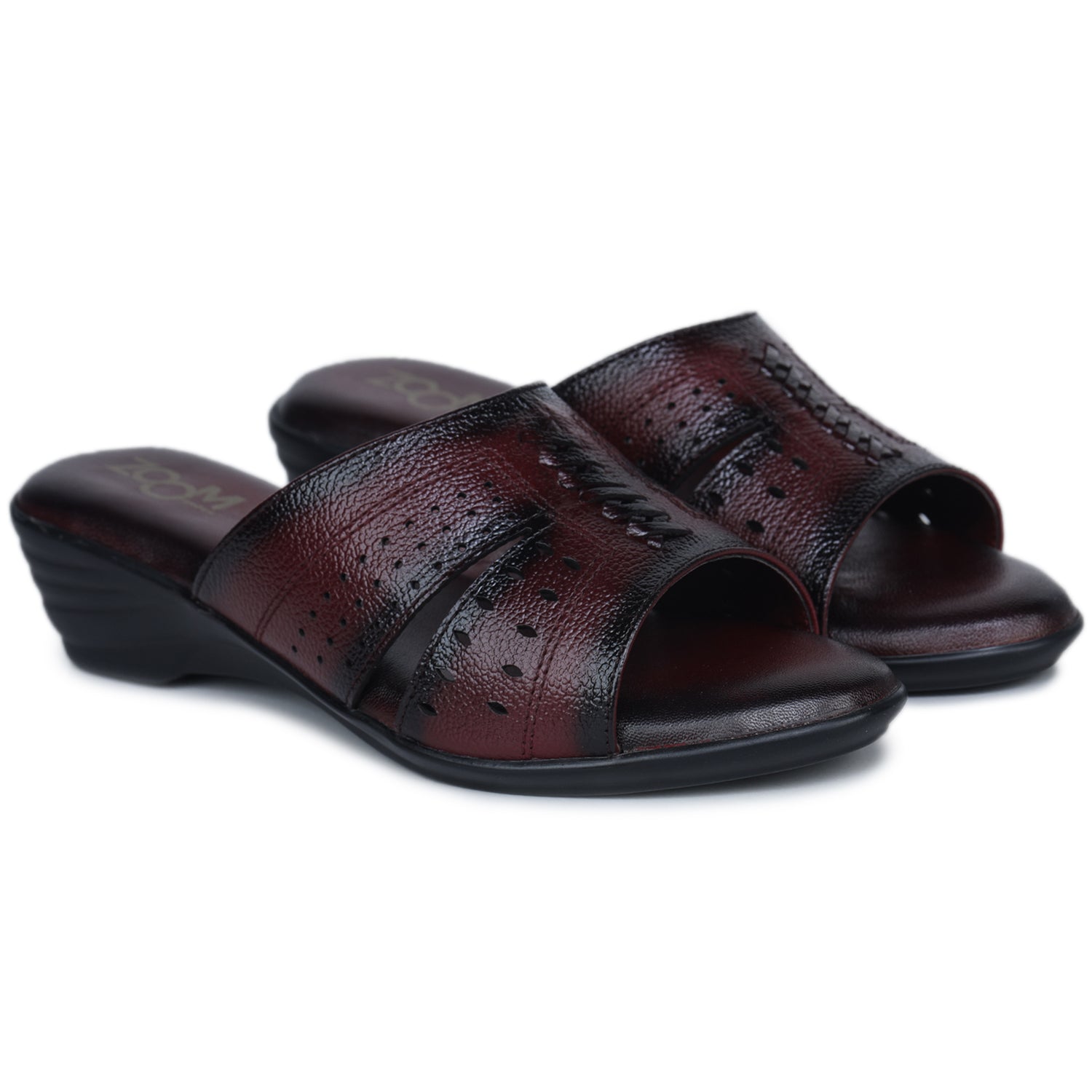 Women’s Textured Genuine Leather Low Ankle Casual Slip-On Comfort Sandals - 9125