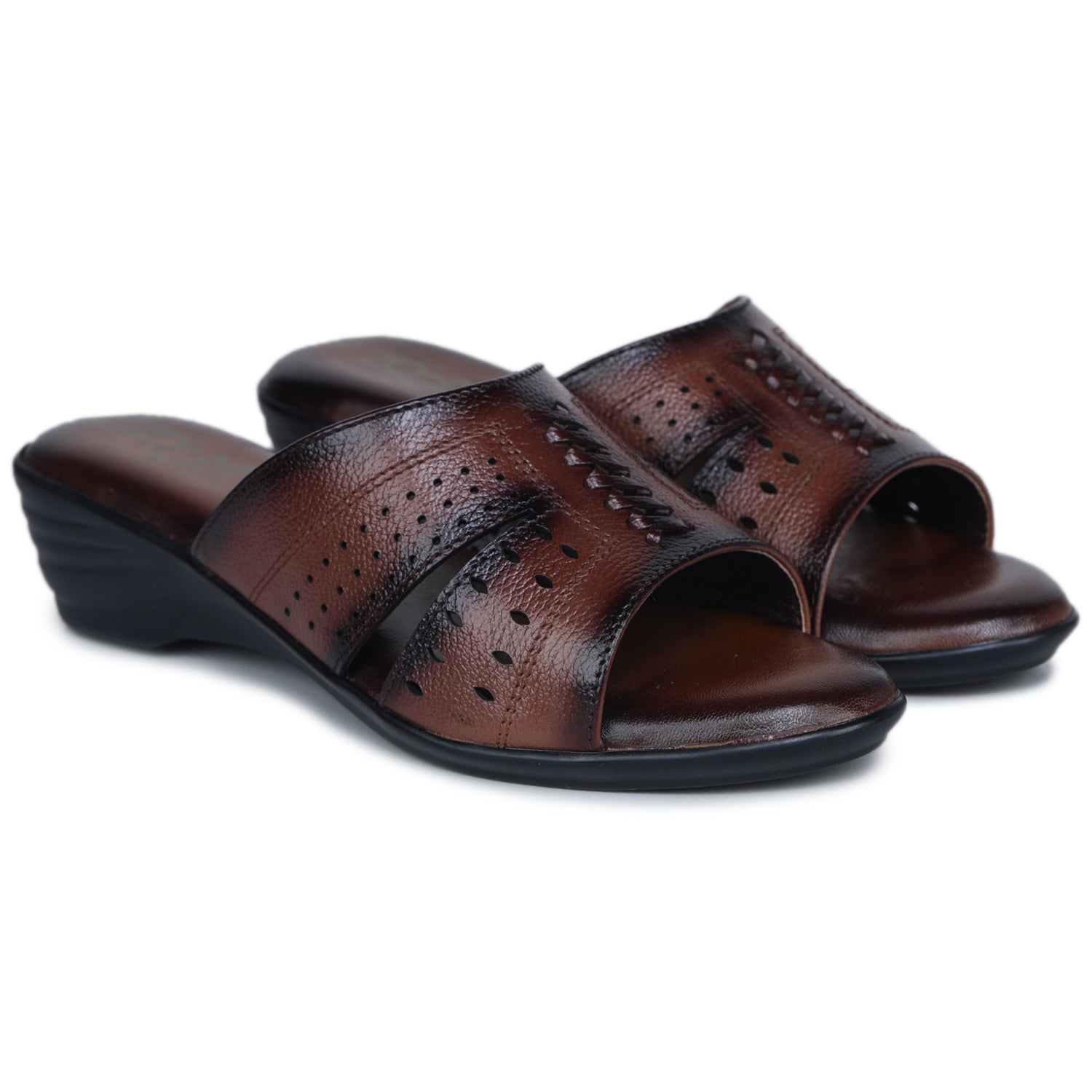 Women’s Textured Genuine Leather Low Ankle Casual Slip-On Comfort Sandals - 9125