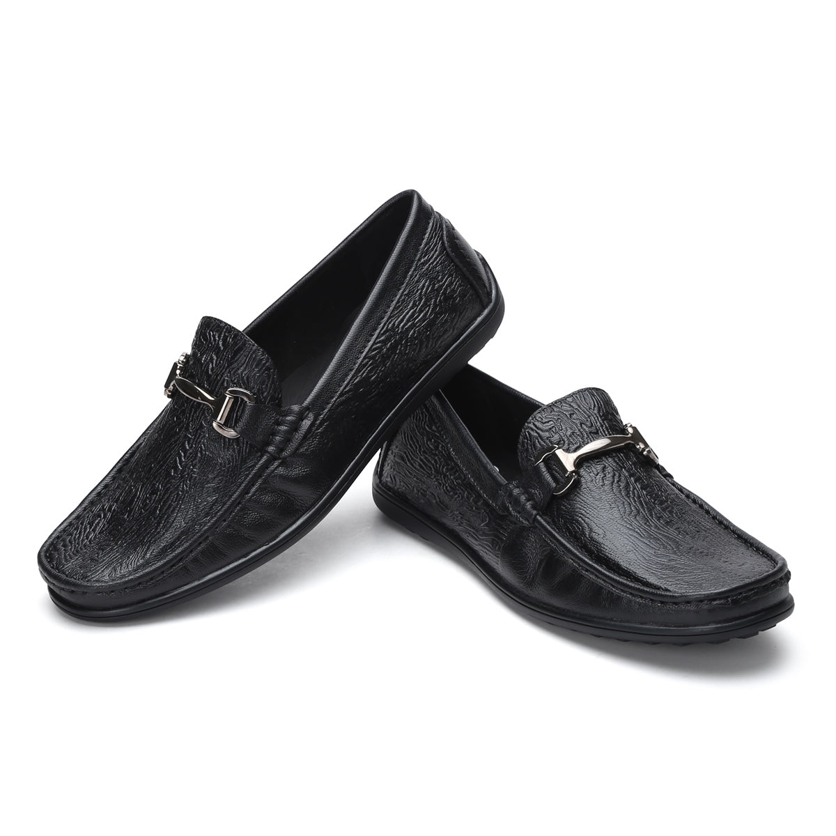 Fine-grain Leather Loafers for Men – 9855 with Tree Bark Texture & Cushioned Insole - Zoom Shoes India