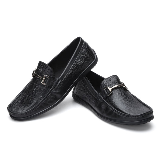 Fine-grain Leather Loafers for Men – 9855 with Tree Bark Texture & Cushioned Insole - Zoom Shoes India