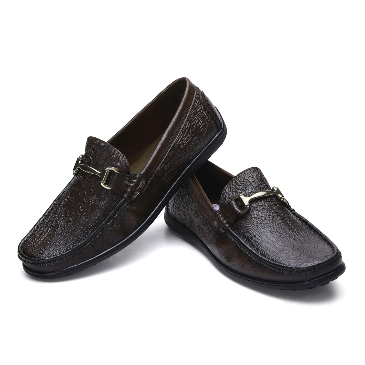 Fine-grain Leather Loafers for Men – 9855 with Tree Bark Texture & Cushioned Insole - Zoom Shoes India