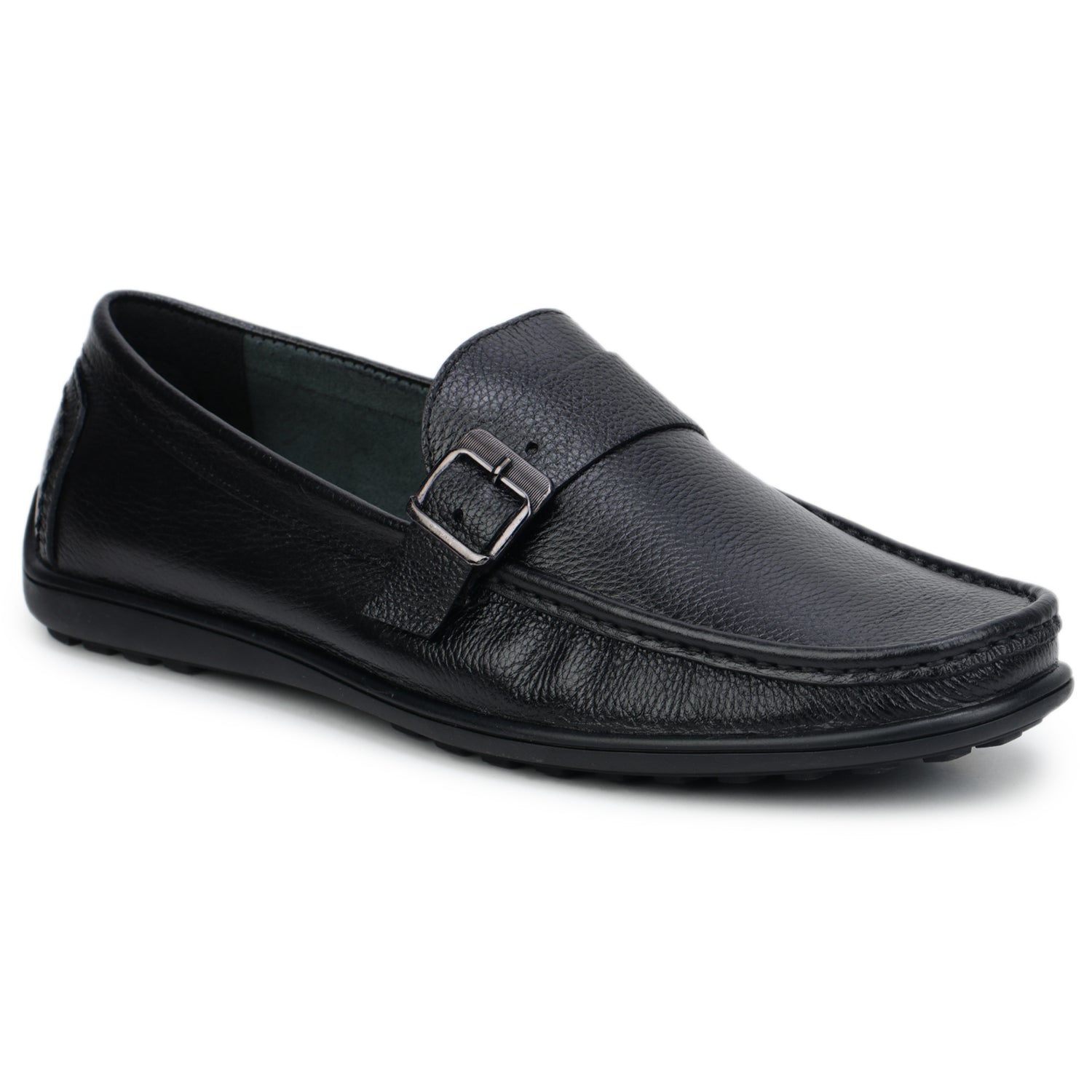 Men’s Textured Leather Buckle Loafers - 9865