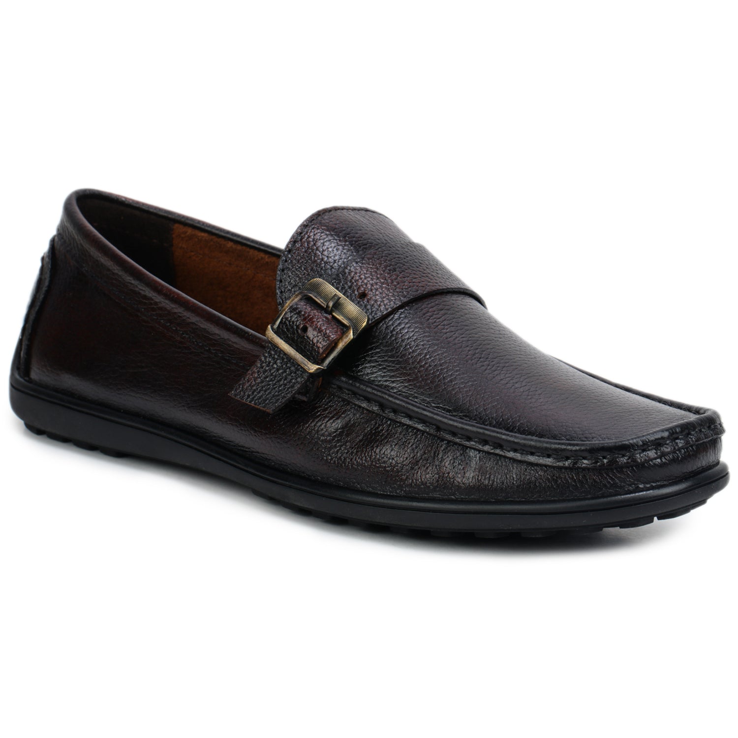 Men’s Textured Leather Buckle Loafers - 9865