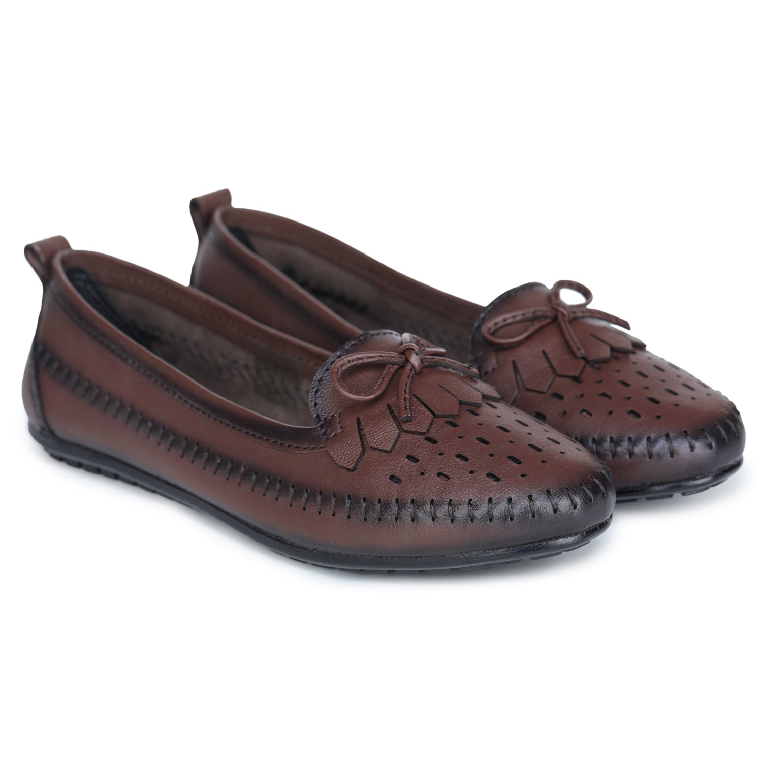 Women’s Genuine Leather Textured Bellies with Bow Detailing - FUEL