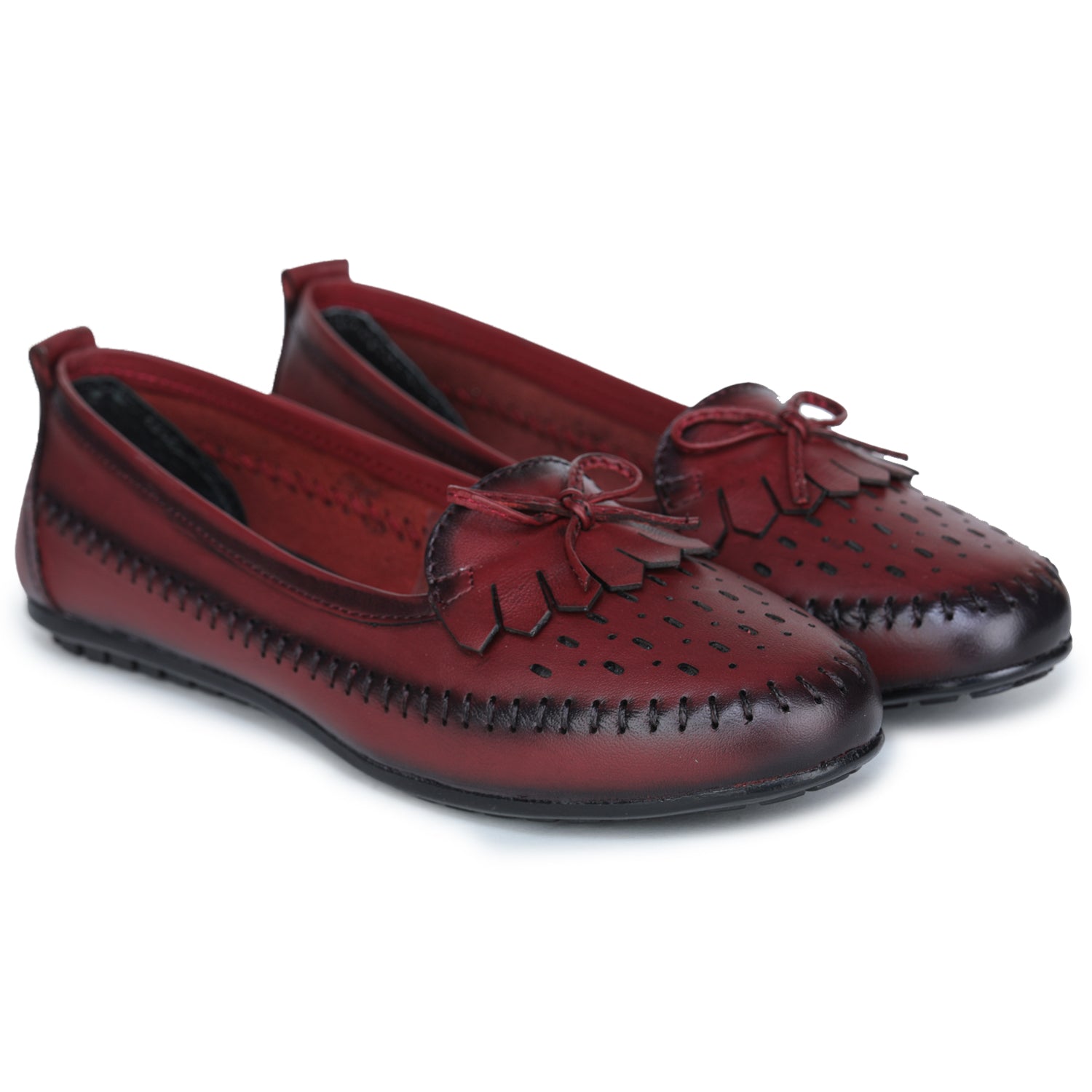 Women’s Genuine Leather Textured Bellies with Bow Detailing - FUEL