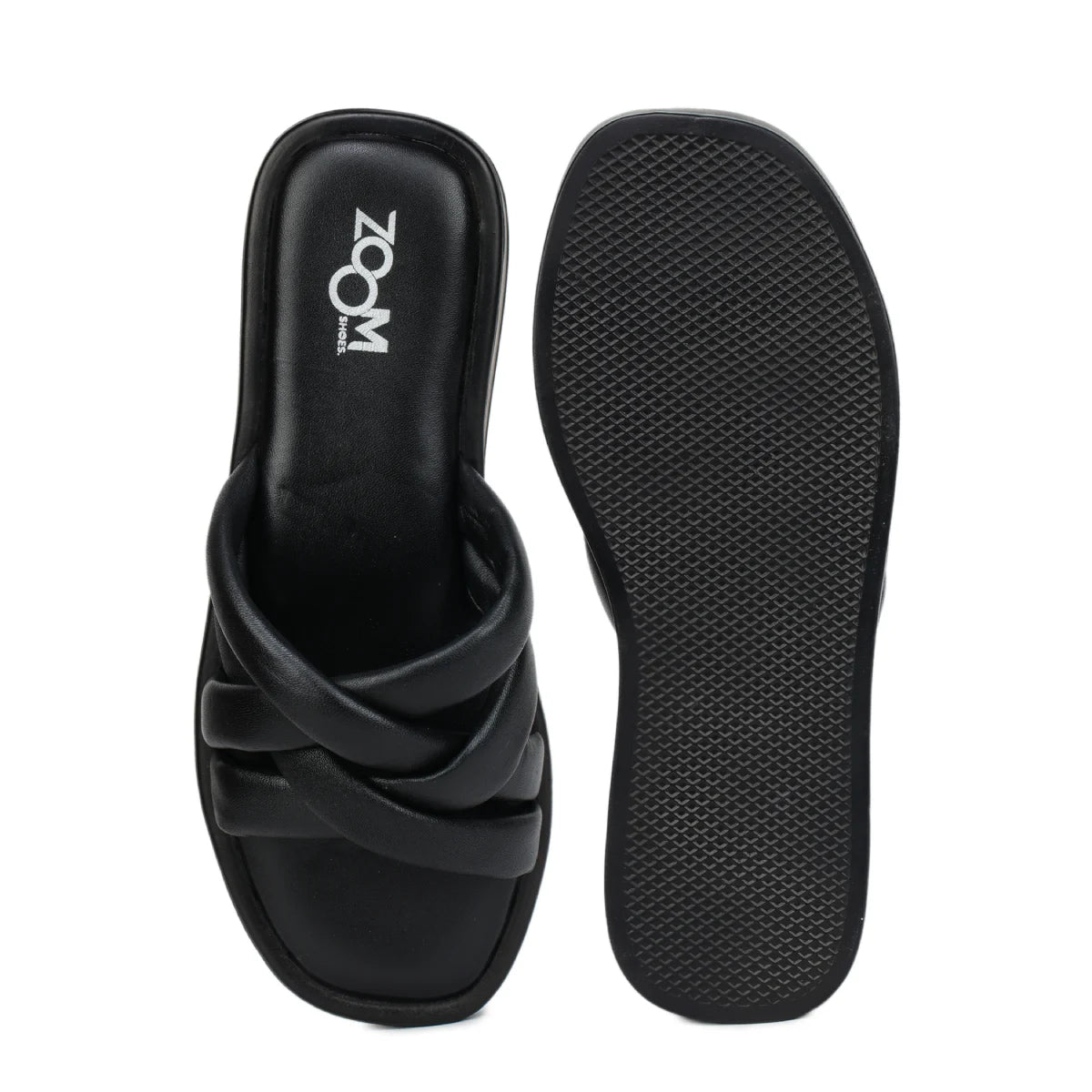 Stylish Women's Leather Slippers L 212 with Criss-Cross Design - Zoom Shoes India