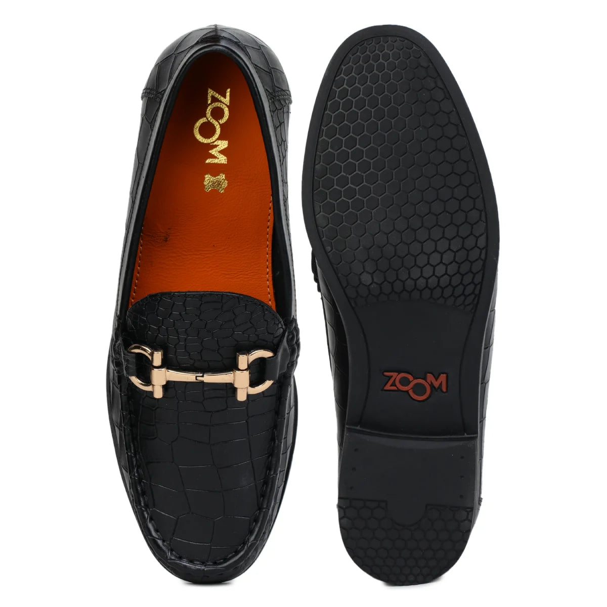 Men’s Leather Loafers 840 – Glossy Croc-Textured Slip-On Shoes - Zoom Shoes India