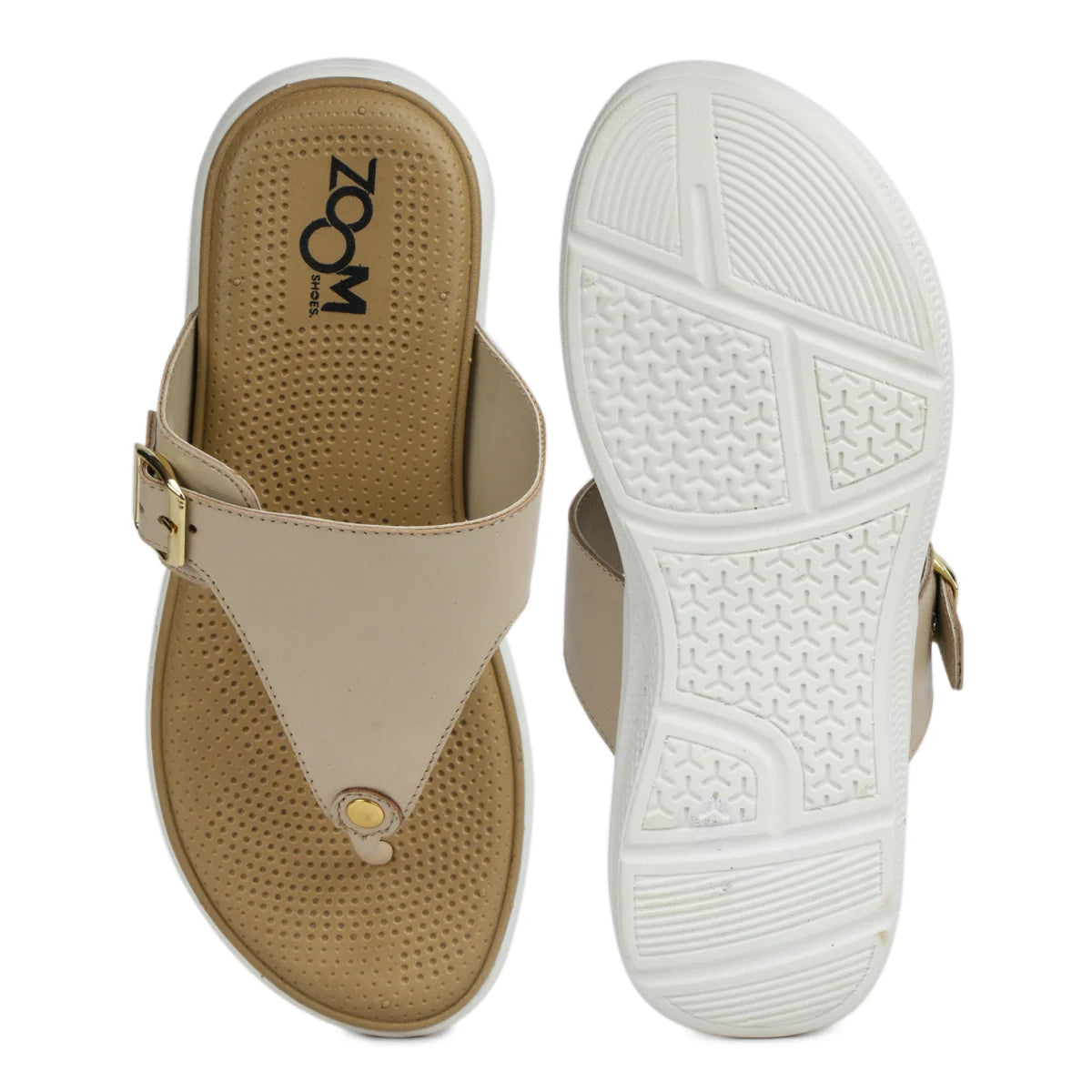 Leather Slippers For Women 7525 – V-Toe Monk Strap Flats with Cushioned Insole - Zoom Shoes India