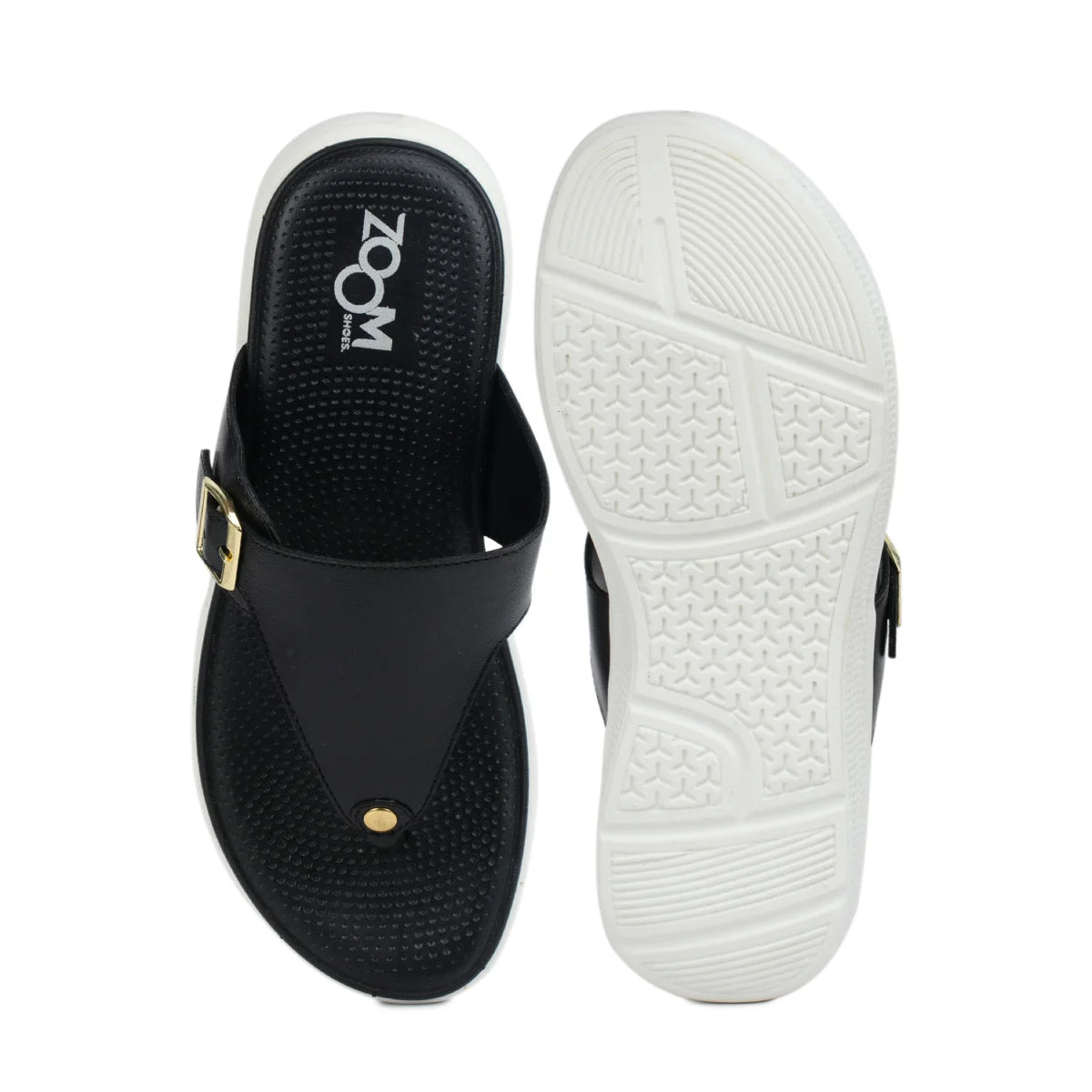 Leather Slippers For Women 7525 – V-Toe Monk Strap Flats with Cushioned Insole - Zoom Shoes India