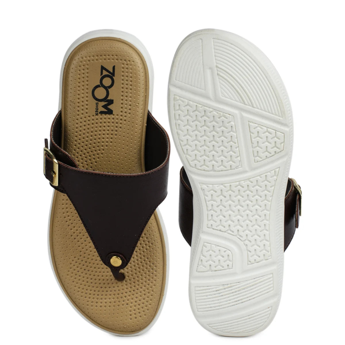 Leather Slippers For Women 7525 – V-Toe Monk Strap Flats with Cushioned Insole - Zoom Shoes India