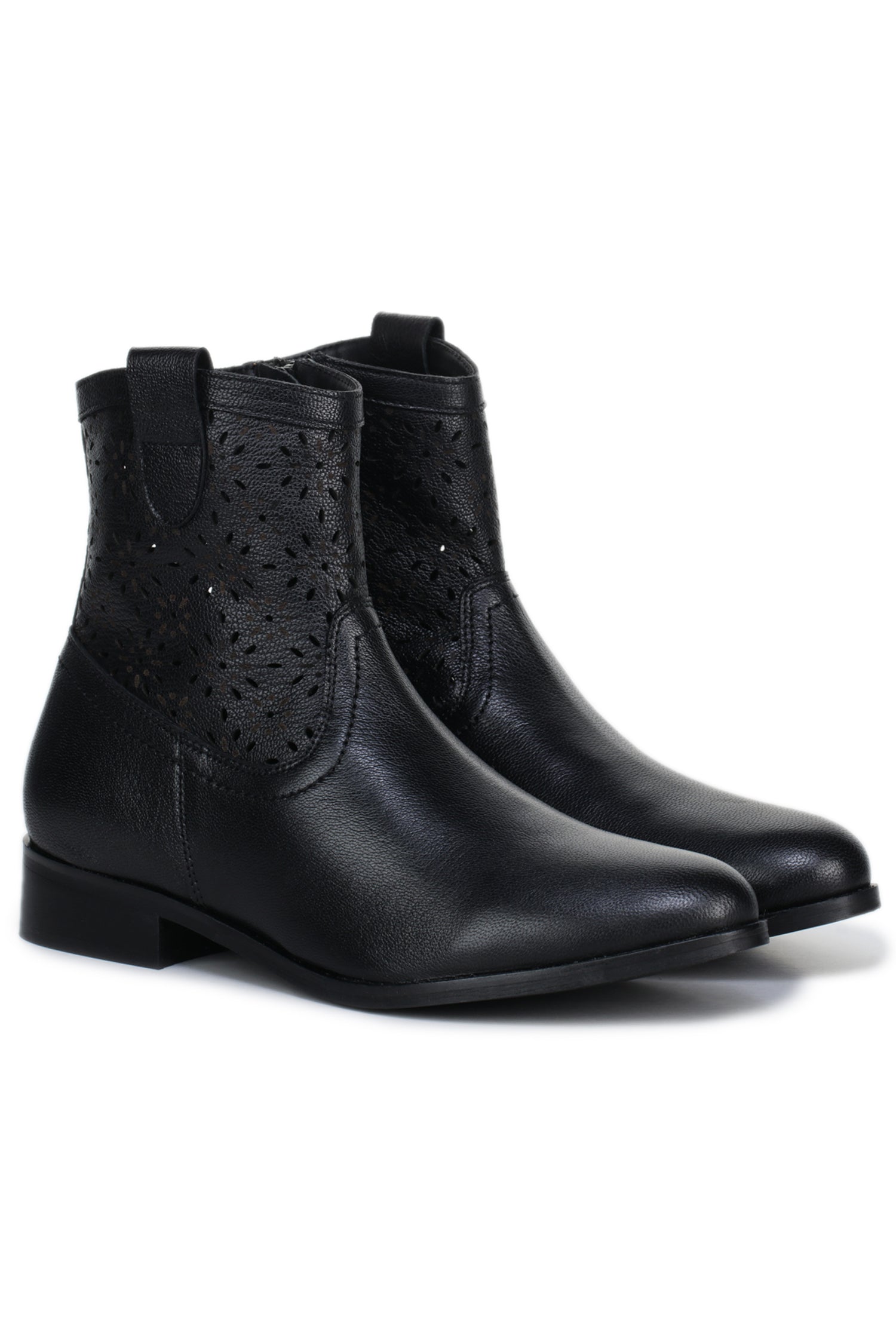 Women’s Genuine Leather High-Ankle Textured Zip Boots – Black - 1011