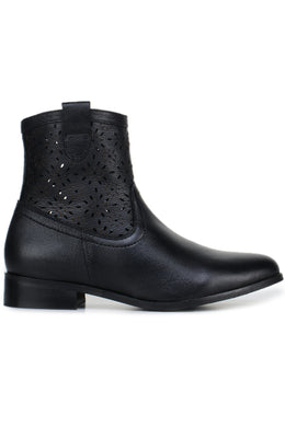 Women’s Genuine Leather High-Ankle Textured Zip Boots – Black - 1011