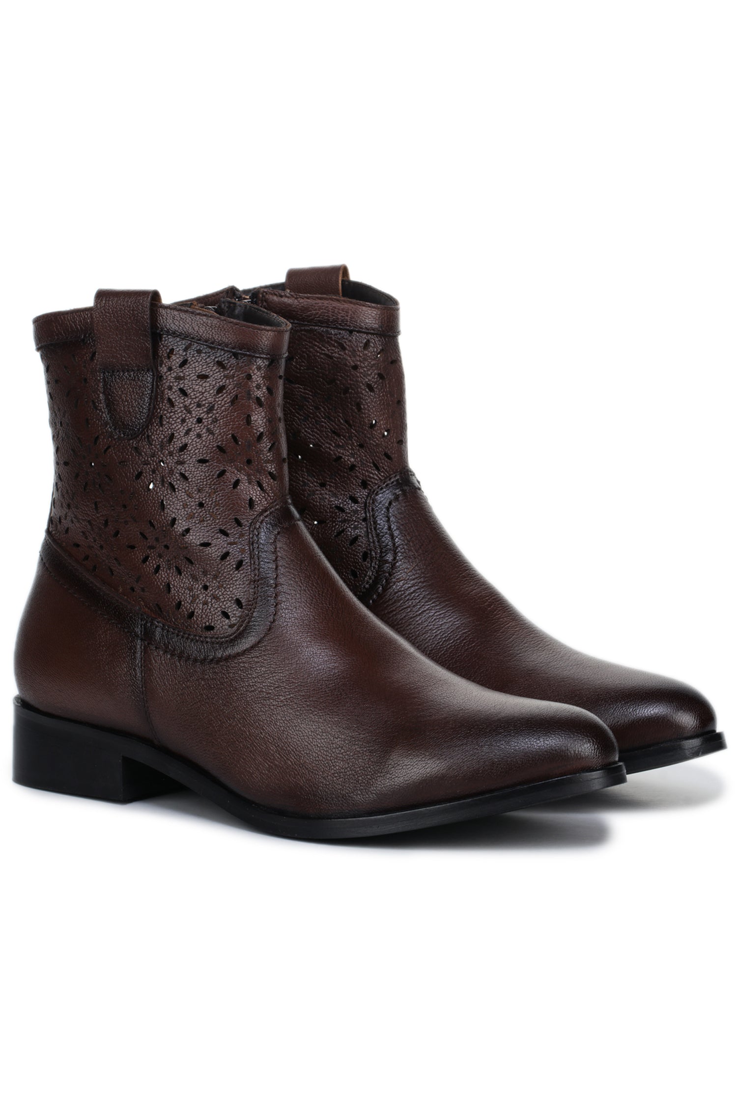 Women’s High-Ankle Genuine Leather Casual Zip Boots – Brown - 1022