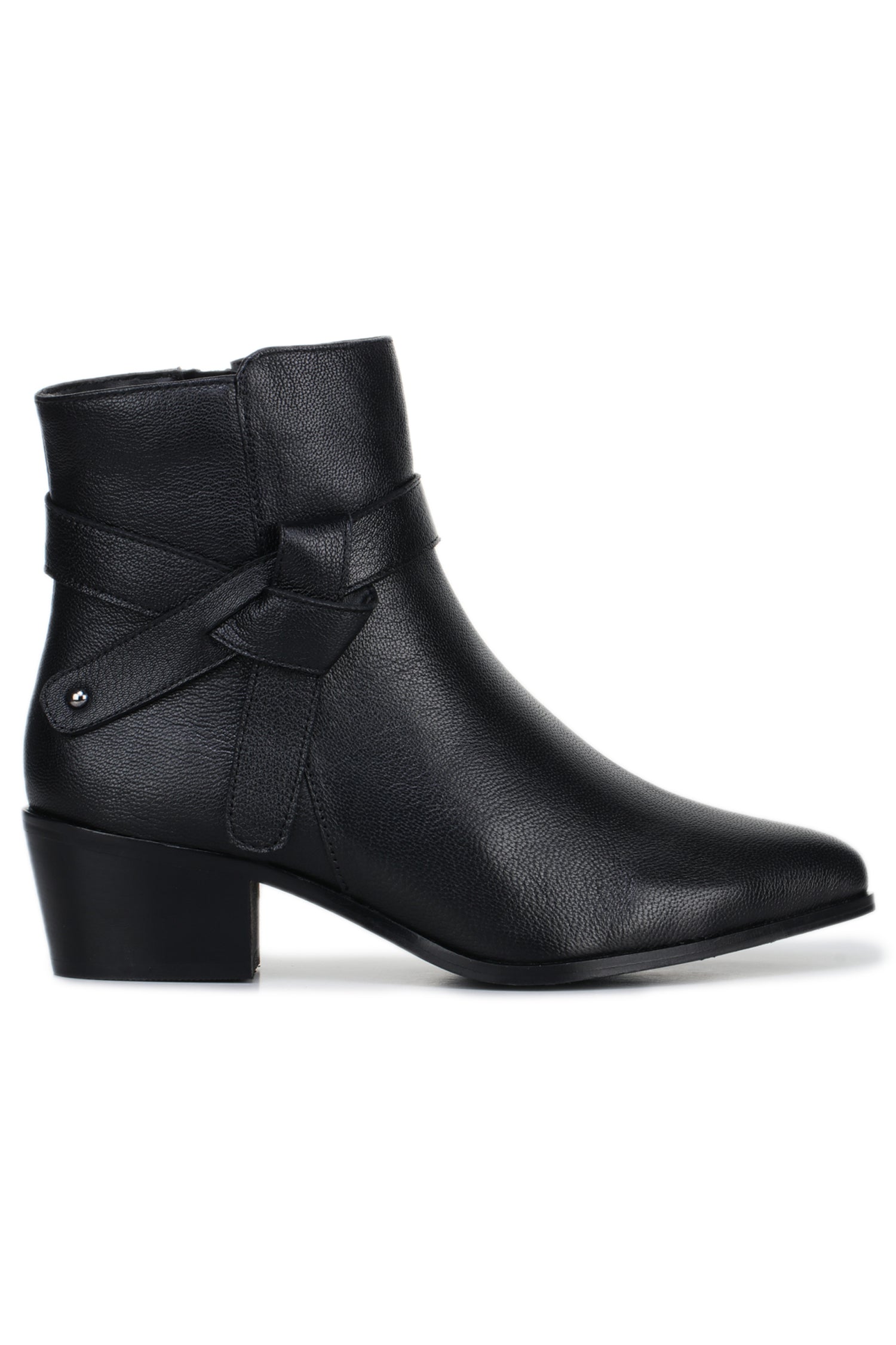Women’s High-Ankle Genuine Leather Zip Boots with Strap Detail – Black - 1033