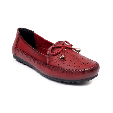 Zoom Shoes Genuine Leather Women Bellies With Floral Brogue Pattern