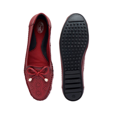 Zoom Shoes Genuine Leather Women Bellies With Floral Brogue Pattern