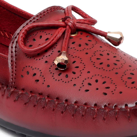 Zoom Shoes Genuine Leather Women Bellies With Floral Brogue Pattern