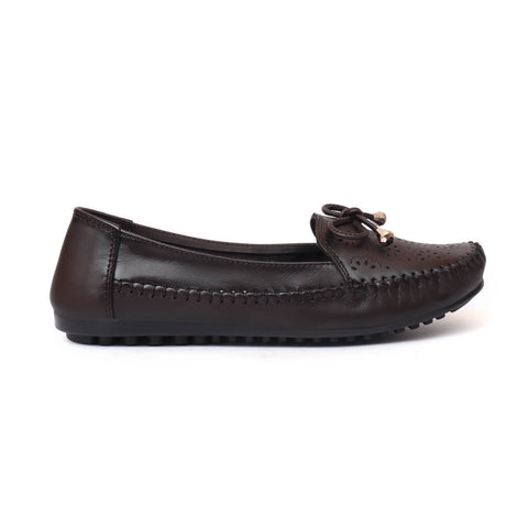 Zoom Shoes Genuine Leather Women Bellies With Floral Brogue Pattern