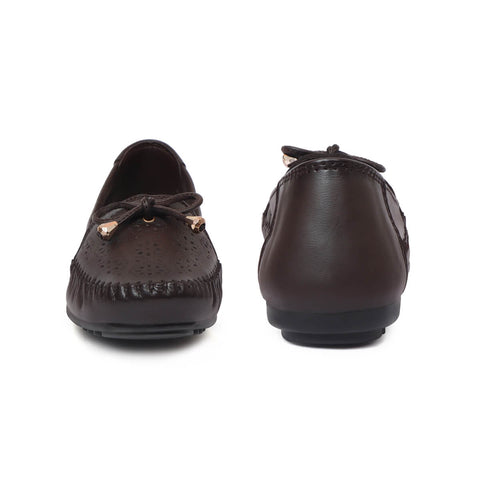 Zoom Shoes Genuine Leather Women Bellies With Floral Brogue Pattern