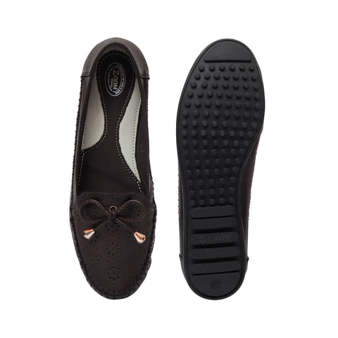 Zoom Shoes Genuine Leather Women Bellies With Floral Brogue Pattern