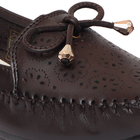 Zoom Shoes Genuine Leather Women Bellies With Floral Brogue Pattern