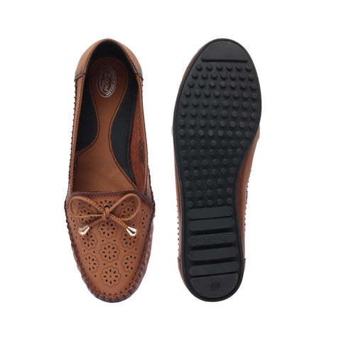 Zoom Shoes Genuine Leather Women Bellies With Floral Brogue Pattern