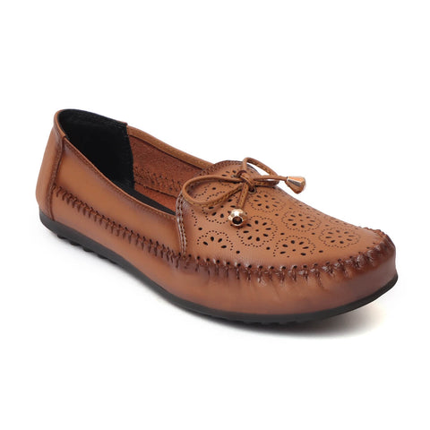 Zoom Shoes Genuine Leather Women Bellies With Floral Brogue Pattern