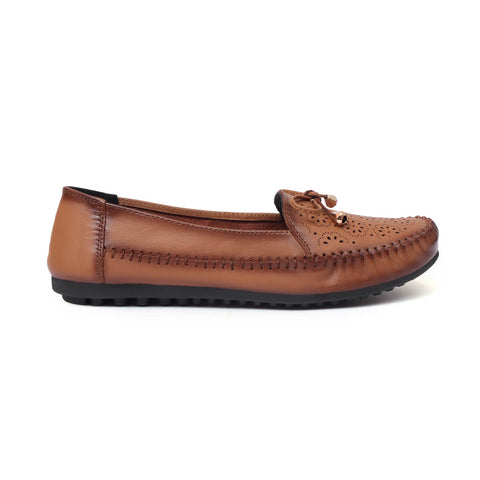 Zoom Shoes Genuine Leather Women Bellies With Floral Brogue Pattern