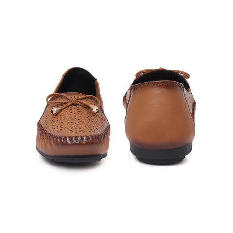 Zoom Shoes Genuine Leather Women Bellies With Floral Brogue Pattern