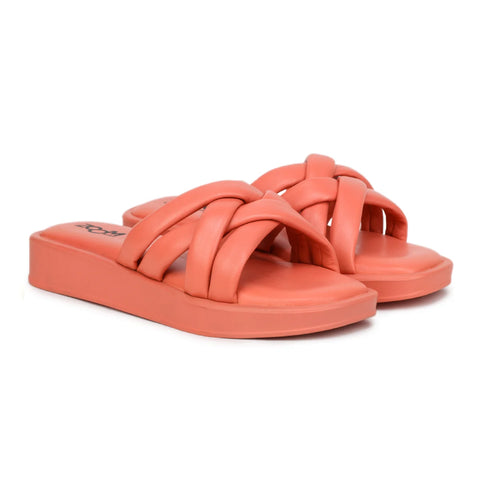 Stylish Women's Leather Slippers L 212 with Criss-Cross Design