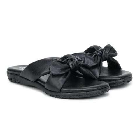 Elegant Women's Leather Slippers with Knot Tie Design L 135