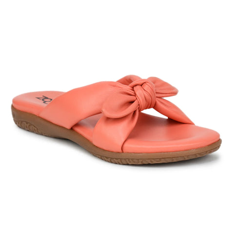 Elegant Women's Leather Slippers with Knot Tie Design L 135