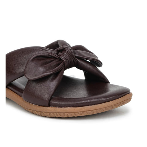 Elegant Women's Leather Slippers with Knot Tie Design L 135