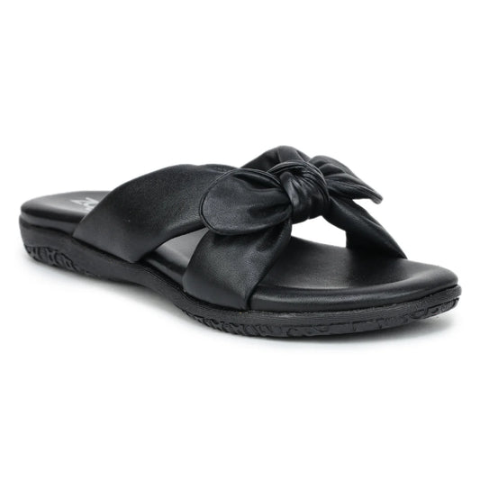 Elegant Women's Leather Slippers with Knot Tie Design L 135