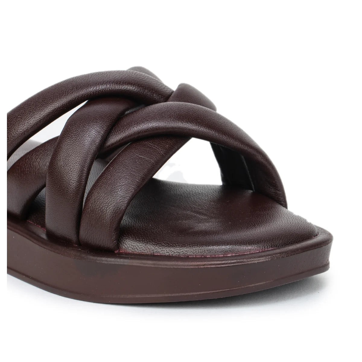 Stylish Women's Leather Slippers L 212 with Criss-Cross Design - Zoom Shoes India