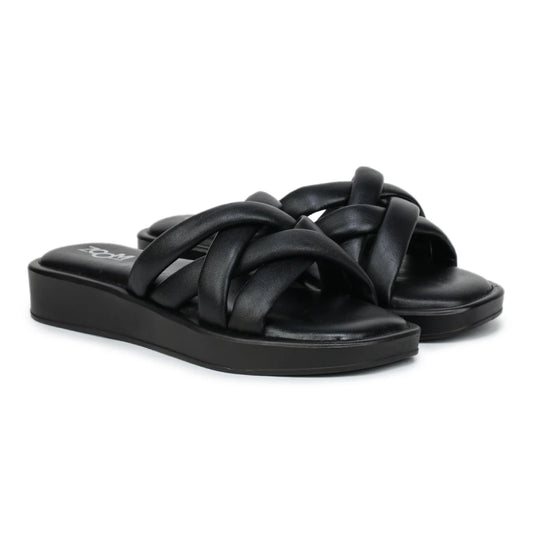 Stylish Women's Leather Slippers L 212 with Criss-Cross Design